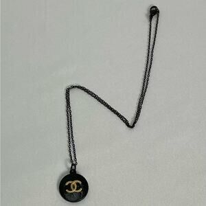 Chanel Black Gold Pendant Necklace